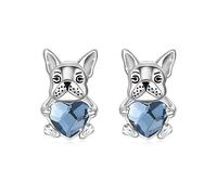 French Bulldog Earrings 925 Sterling Silver Blue Crystal Cute Dog Earrings French Bulldog Jewellery Gifts for Women Girls
