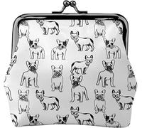 French Bulldog Fabric Black White Dog Women's Leather Coin Purse, Small Change Pouch with Kiss-Lock Clasp Closure Buckle Wallet for Girl Gift