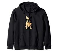 French Bulldog Face Black and Tan Dog Lover Art Zip Hoodie