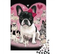 French Bulldog Family Love Jigsaw Puzzles Puzzle for Adults Kids. 1000 Piece Impossible Challenge Toy Educational Game Home Decoration for Educational Games Gifts 52x38cm/1000pcs