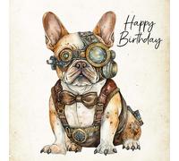French Bulldog Fantasy Steampunk Square Birthday Card (Design 6)