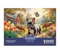 French Bulldog Farm 1000 Piece Jigsaw Puzzle, Warm Rustic Scene Educational Challenge Game for Adults And Families to Participate Together 52x38cm/1000pcs