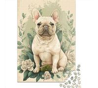 French Bulldog Floral Jigsaw Puzzles Game Adult 1000 Piece Jigsaw Paper Creative Jigsaw Puzzle Decompressing Game 1000pcs (38x26cm)