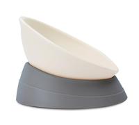 French Bulldog Food Bowl- Slanted Tilted Pug Food Water Bowl,Cat Bowl- Feeder for Frenchie/Shih Tzu/Flat Faced Small Dogs/Puppies/Cats (Grey, 2 Cup)