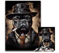 French Bulldog Gangster Pc Adults Jigsaw Puzzle Wooden Jigsaw Puzzles Home Activity for Holidays Birthdays And Family Game Nights 1000 PCS(75x50cm)
