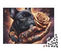 French Bulldog Golden Rose 1000 Piece Jigsaw Puzzle Paper for Adults Night Relaxation Home Decor 52x38cm/1000pcs