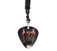 French Bulldog Guitar Pick Necklace Exquisite Titanium Steel Personalized Necklaces Cool Pendant Necklaces Fashion Guitar Pick Holder Necklace Unique Gifts for Adult