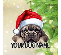French Bulldog Hanging Ornaments Dog Wearing A Christmas Hat Xmas Ornament Keepsake Xmas Tree Decoration Funny Acrylic Ornament Pendant for Family Birthday New Year Home