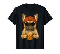French Bulldog Hipster Dog Drinking Iced Coffee Sunglasses T-Shirt