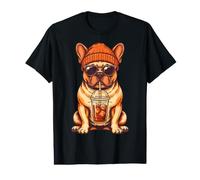French Bulldog Hipster Dog Drinking Iced Coffee Sunglasses Value Graphic T-Shirt