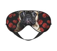 French Bulldog Holding A Red Heart Eyes Sleep Mask Adjustable Strap Sleeping Eye Mask Light Blocking Blindfold Eye Sleep Shade Cover Bedtime Blackout Eyeshade for Yoga Nap Travel
