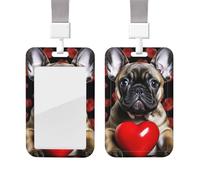 French Bulldog Holding A Red Heart Id Badge Holder with Lanyard Waterproof Key Card Holder Case Id Card Protector with Clear Id Window Name Tags for Women Men Work Office Doctor Nurse