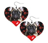French Bulldog Holding Leather Earrings for Women Heart Earring Lightweight Dangle Earrings Jewelry Gifts