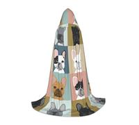 French Bulldog Hooded Cape For Teenagers, Unisex Cloak Robe Hooded Halloween Costume Satin Witches Vampire Cloak Fancy Dress Up Children