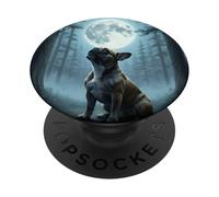 French Bulldog Howling at the Moon Woodland Night Scene PopSockets Adhesive PopGrip