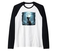 French Bulldog Howling at The Moon Woodland Night Scene Raglan Baseball Tee
