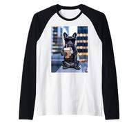 French Bulldog Iced Coffee Urban Dog Lover Meme Raglan Baseball Tee
