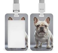 French Bulldog ID Badge Holder Vertical Heavy Duty Card Protector Pouch, Lanyard Work Badge Sleeve Plastic Waterproof Name Tag Holder for Nurse Teacher Office Women Men