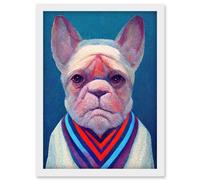 French Bulldog In A Colourful Sweater Hockneyesque Artwork Framed Wall Art Print A4 Artery8 White One Size
