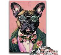 French Bulldog in A Suit Jigsaw Puzzles for Teenagers 1000 Piece Puzzle,Staycation Kill Time with Fully Interlocking Randomly Shaped Pieces (38X26cm)