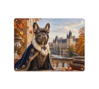 French Bulldog in Royal Cape at Castle Metal Wall Art 30x40cm, Room Decor | Refresh a hobby room with decorative tin signs as an understated room detail.
