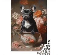 French Bulldog in Vase 1000 Pc Sturdy Cardboard Premium Jigsaw Puzzle Couple Partners Decompression Challenge Wall Decoration Value Pack 52x38cm/1000pcs