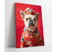French Bulldog is wearing an chinese outfit Canvas Wall Art Print Picture - 8 inch wide x 12 inch high (Frame Depth 30mm)