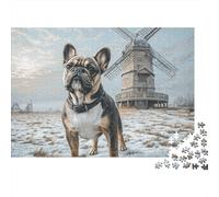 French Bulldog Jigsaw Puzzle 1000 Piece Jigsaw Puzzle Paper for Adults Windmill Scene Puzzle Game for Family Relaxation Decor 52x38cm/1000pcs