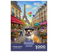 French Bulldog Jigsaw Puzzles 1000 Pieces Challenge Toy for Adults,Eiffel Tower Impossible Jigsaw Puzzles 1000 Piece Educational Game 70x50cm/1000pcs