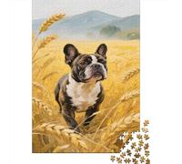 French Bulldog Jigsaw Puzzles for Adults 1000 Pieces Golden Rice Fields Educational Home Decoration Toy Family for Aduits And Kids Age 12 Years UP 1000pcs (75x50cm)