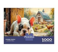 French Bulldog Jigsaw Puzzles Puzzle for Adults Kids. 1000 Pieces Animal Impossible Challenge Toy Educational Games Home Decoration for Educational Games Gifts 52x38cm/1000pcs
