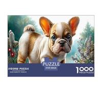 French Bulldog Jigsaw Puzzles Puzzles for Adults Kids. 1000 Piece Floral Garden Impossible Challenge Toy Home Decoration for Adults& Kids Age 14 Years Up 38x26cm/1000pcs