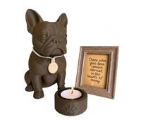 French Bulldog Keepsake Urn - Pet Memorial Sculpture with Candle & Ritual Kit - Holds Dog Ashes - Wood Look Biobased Material - Remembrance Gift for Loss of Pet