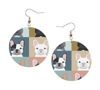 French Bulldog Leather Round Earrings Daily Accessories Working At Work Women'S Fashion