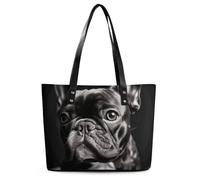 French Bulldog Leather Tote Bag for Women Work Shoulder Purses with Zipper Waterproof Large Computer Shoulder Bag Fashion Ladies Shoulder Handbag Reusable Shopping Bags