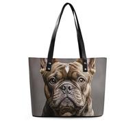 French Bulldog Leather Tote Bag for Women Work Shoulder Purses with Zipper Waterproof Large Computer Shoulder Bag Fashion Ladies Shoulder Handbag Reusable Shopping Bags