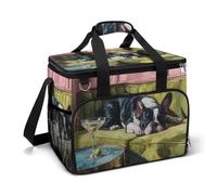 French Bulldog Lies on The Green Sofa Camping Cooler Bags Insulated Beach Cooler Portable Leak Proof Camping Cooler with Shoulder Strap