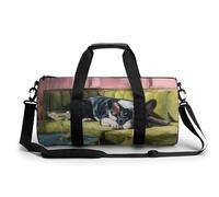 French Bulldog Lies on The Green Sofa Travel Gym Bag for Women Men Cylindrical Duffle Bag Sport Workout Bag with Shoulder Strap