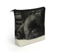 French Bulldog Linen Cosmetic Pouch with Secure Zipper, Lightweight Washable Multi Purpose Toiletry Storage Bag, Portable Makeup Carry Sack for Holiday Trip Daily Organiser