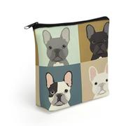 French Bulldog Linen Cosmetic Pouch with Secure Zipper, Lightweight Washable Multi Purpose Toiletry Storage Bag, Portable Makeup Carry Sack for Holiday Trip Daily Organiser