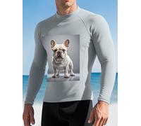 French Bulldog Men's Rash Guard Swim Shirts UPF 50+ Long Sleeve Compression Surfing Wetsuit Top Quick Dry