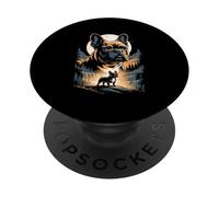 French Bulldog Moon Waterfall Night Landscape PopSockets Adhesive PopGrip