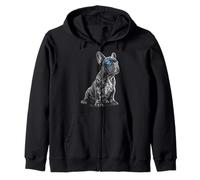 French Bulldog Motif Illustration Zip Hoodie