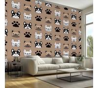 French Bulldog Mural Wallpaper, Dog Paw Cute Puppy Wallpaper for Bedroom, Living Room, TV Backdrop, Office, Hotel Wall Background Decoration Non-Woven Wall Paper 100 X 70 cm (WxH) A81