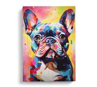 French Bulldog Neo-Plasticism Art Canvas Print | Gallery Wrapped 30mm Frame Wall Art | 30x20 inches | Ready to Hang | Contemporary Animal Picture | Living Room Bedroom Lounge Office