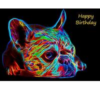 French Bulldog Neon Art Birthday Card