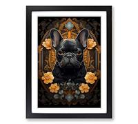 French Bulldog Nouveau Framed Wall Art Print A2 Black | Ready to Hang, Premium Gi Paper, Fade-Resistant Inks, Securely Packaged, UK Made