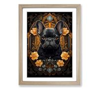 French Bulldog Nouveau Framed Wall Art Print A2 Oak | Ready to Hang, Premium Gi Paper, Fade-Resistant Inks, Securely Packaged, UK Made