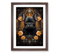 French Bulldog Nouveau Framed Wall Art Print A2 Walnut | Ready to Hang, Premium Gi Paper, Fade-Resistant Inks, Securely Packaged, UK Made