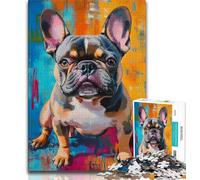 French Bulldog Oil Painting 1000 Piece Jigsaw Puzzles for Teenagers,Toys Educational Games Stress Relieving Wishlist with Santa Claus (38x26cm)